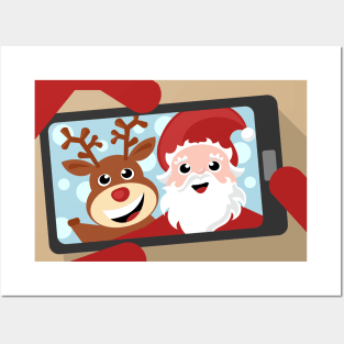 Santa Claus and reindeer selfie Posters and Art